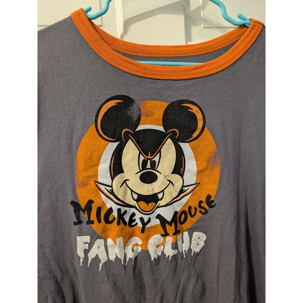 Disney Parks Mickey Mouse Fang Club Halloween Ringer T-Shirt XXL Gray Orange